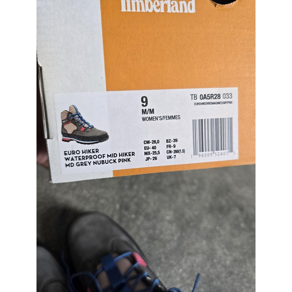 Timberland Euro Hiker Mid Boots Womens Size 9 Gray Pink Nubuck Waterproof A5R28 - Picture 9 of 10